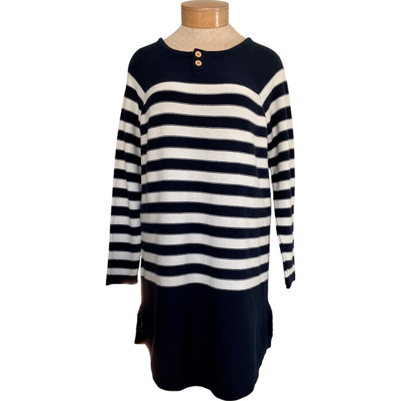 Free People Sweater Dress Size Medium Knit Striped Navy White Buttons - Picture 1 of 8